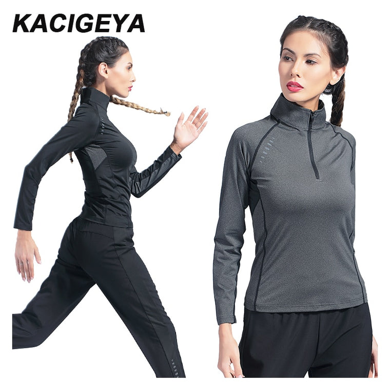 Yoga Fitness Zipper Reflective Shirts Long Sleeve Running jacket Gym Women 2019 Top Quick-drying Female Breathable Tee