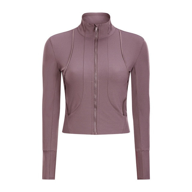 Colorvalue Naked-feel Fabric Fitness Sport Crop Jacket Women Full Zipper Slim Fit Workout Gym Coat with Zipper Pocket/Thumb Hole