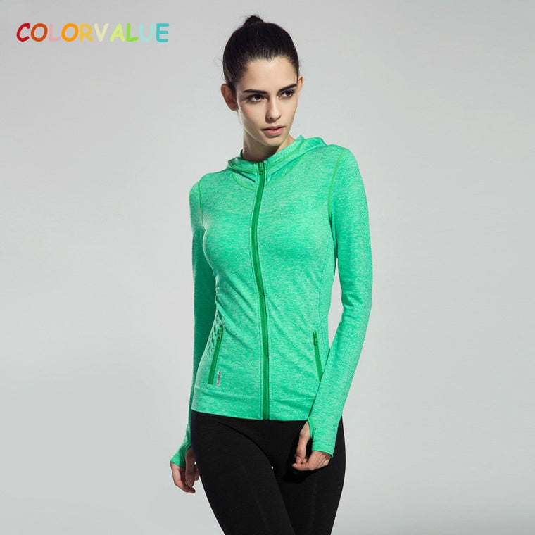 Colorvalue Running Jacket Jersey Women Windproof Hooded Sport Coat Outwear Full Zipper Fitness Yoga Gym Sweatshirt with Pocket