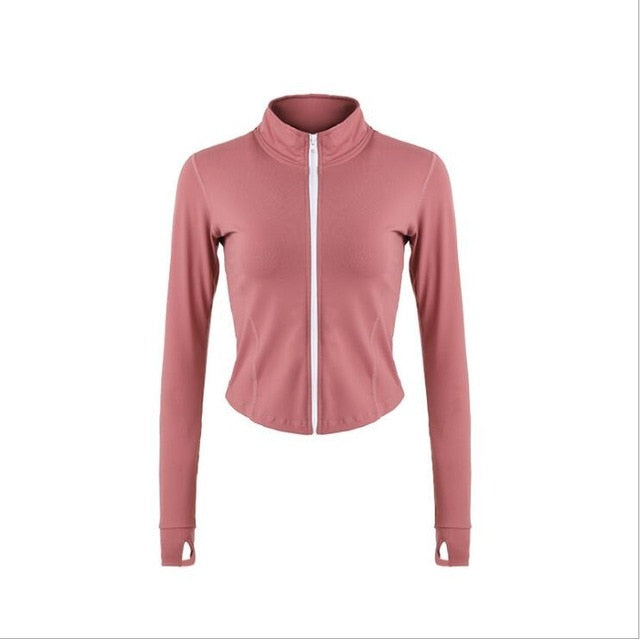 Autumn Sport Jacket Women Long Sleeve Zip Fitness Yoga Shirt Top Workout Gym Activewear Sport Running Coats Training Clothes