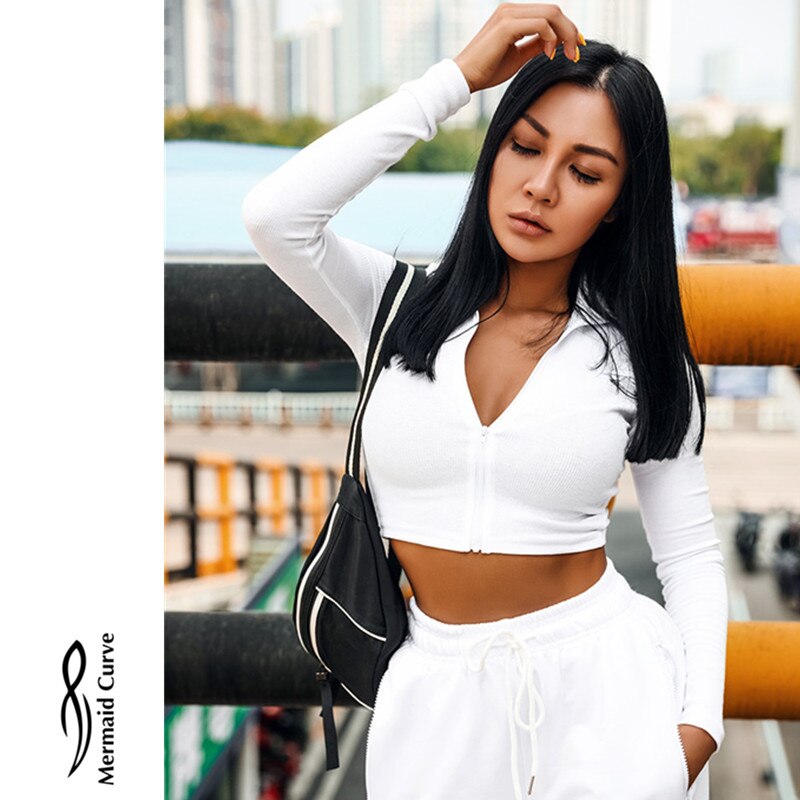 Mermaid Curve Spring Autumn New Style Thin Jacket Zipper Tight Yoga Long Sleeve T-Shirt Women Crop top Slim Fitness T-shirt Top
