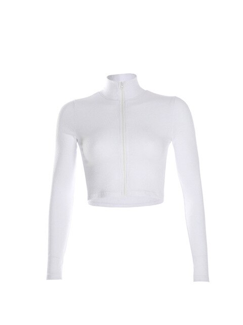 Mermaid Curve Spring Autumn New Style Thin Jacket Zipper Tight Yoga Long Sleeve T-Shirt Women Crop top Slim Fitness T-shirt Top