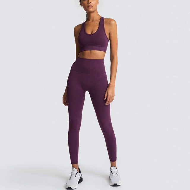 Seamless Gym Set Nylon Woman Sportswear 2 Piece Exercise Leggings Padded Sports Bras Women Fitness Wear Yoga Sets Sports Suits L