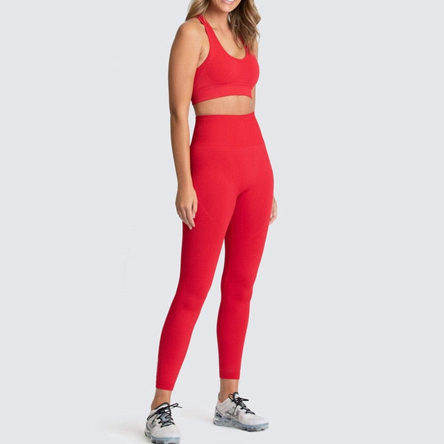 Seamless Gym Set Nylon Woman Sportswear 2 Piece Exercise Leggings Padded Sports Bras Women Fitness Wear Yoga Sets Sports Suits L