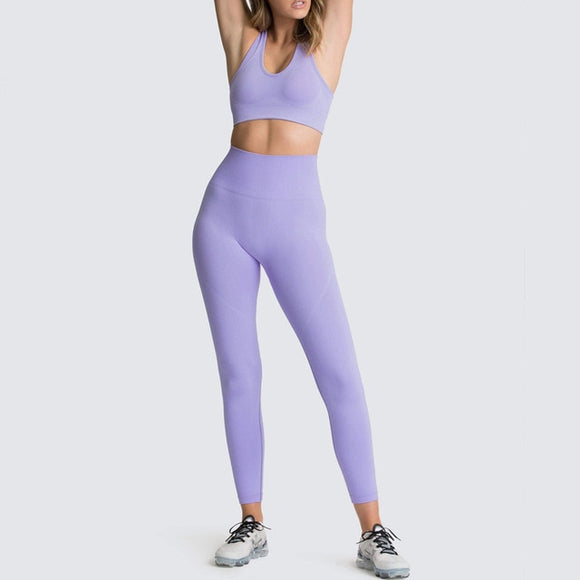 Seamless Gym Set Nylon Woman Sportswear 2 Piece Exercise Leggings Padded Sports Bras Women Fitness Wear Yoga Sets Sports Suits L
