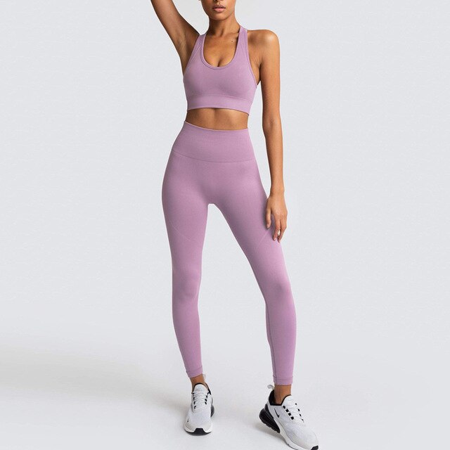 Seamless Gym Set Nylon Woman Sportswear 2 Piece Exercise Leggings Padded Sports Bras Women Fitness Wear Yoga Sets Sports Suits L