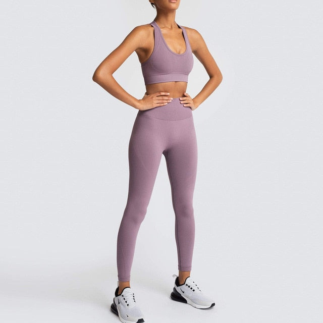 Seamless Gym Set Nylon Woman Sportswear 2 Piece Exercise Leggings Padded Sports Bras Women Fitness Wear Yoga Sets Sports Suits L
