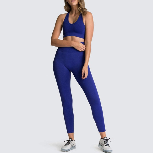 Seamless Gym Set Nylon Woman Sportswear 2 Piece Exercise Leggings Padded Sports Bras Women Fitness Wear Yoga Sets Sports Suits L