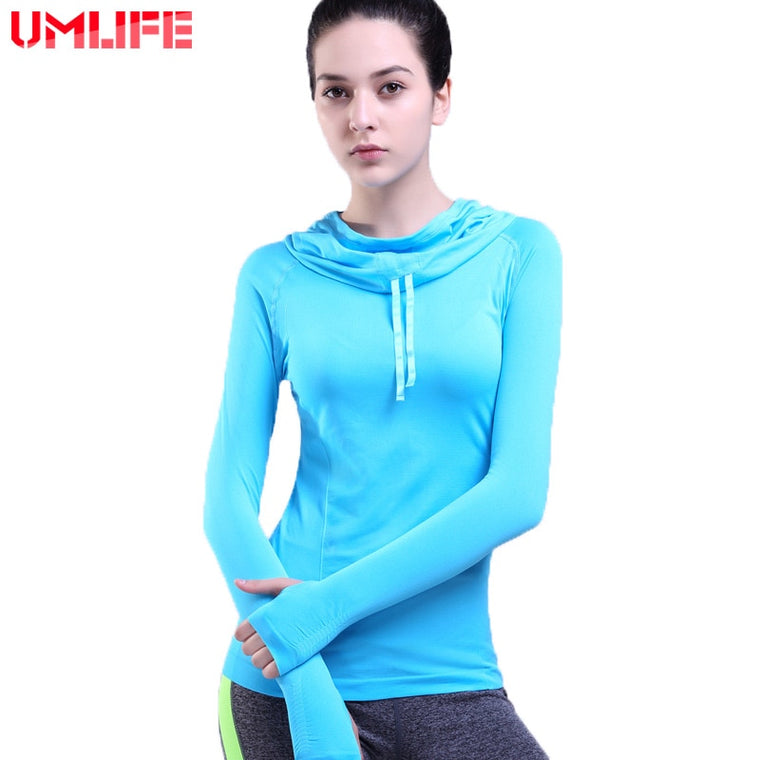 UMLIFE Yoga Hooded Jacket Women Sports Outdoor Long-sleeve Hoodies Shirt Fitness Yoga Coat Lady Slim Breathable Running Clothes