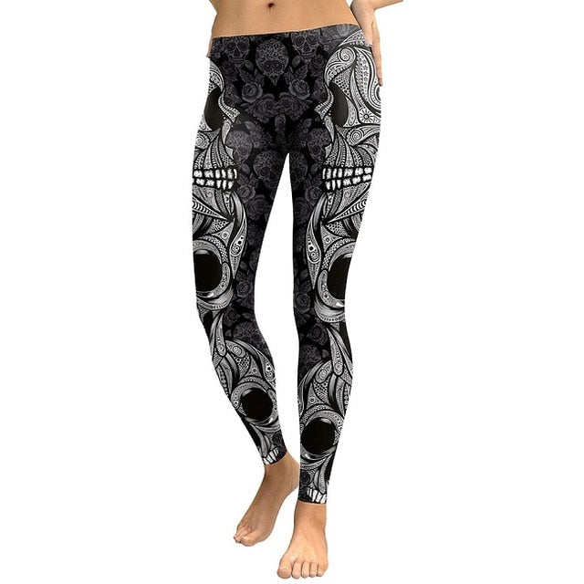 NADANBAO New Arrival Leggings Women Skull Head 3D Printed Camouflage Legging Workout Leggins Slim Elastic Plus Size Pants Legins