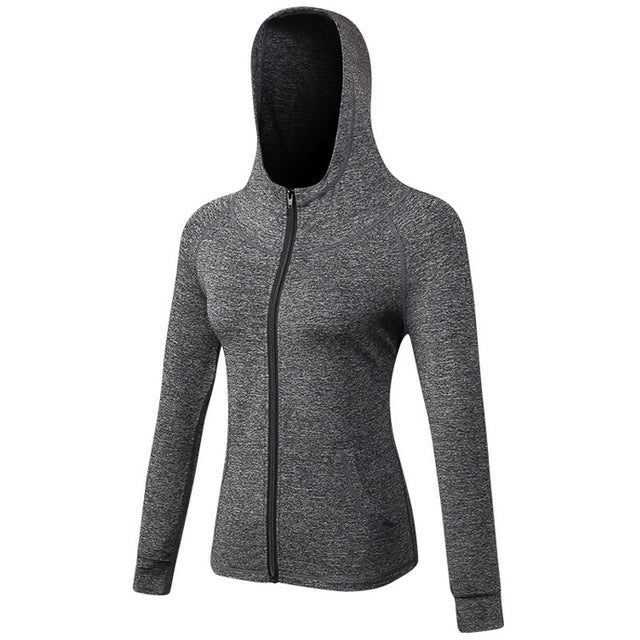 AtejiFey Women Yoga Tops Sport Hoodies Quick dry Long sleeve Sweatshirt Female Running sportswear Fitness Zipper Jacket Hat Coat