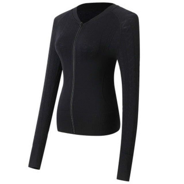 Colorvalue Stereoscopic Tissue Pattern Gym Workout Jackets Women Quick Dry Seamless Sport Fitness Coat Outwear with Thumb Holes