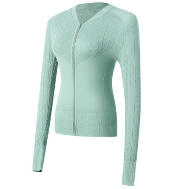 Colorvalue Stereoscopic Tissue Pattern Gym Workout Jackets Women Quick Dry Seamless Sport Fitness Coat Outwear with Thumb Holes