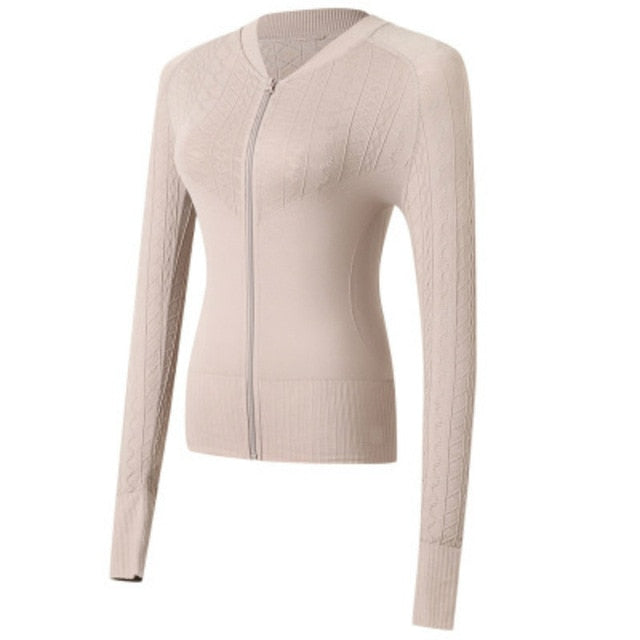 Colorvalue Stereoscopic Tissue Pattern Gym Workout Jackets Women Quick Dry Seamless Sport Fitness Coat Outwear with Thumb Holes