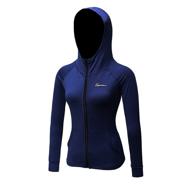 Queshark Women's Running Jacket Fitness Yoga Training Zipper Jacket Sports Hoodie Shirt Quick Dry Jogging Sportswear