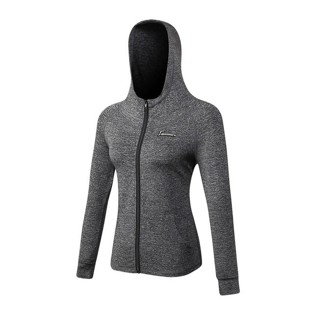 Queshark Women's Running Jacket Fitness Yoga Training Zipper Jacket Sports Hoodie Shirt Quick Dry Jogging Sportswear