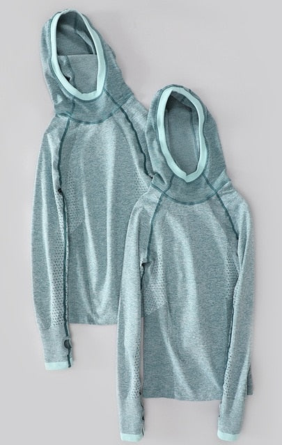 Imlario Energy Seamless Long Sleeve Top Hoodie Sport Cowl Neck Jacket Windproof Gym Shirt Yoga Fitness Pullovers Thumb Hole