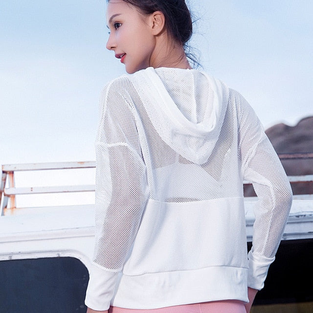 BLESSKISS Mesh Sport Shirt For Women Yoga Top Quick Dry Fitness Sports Gym Long Sleeve Jacket Activewear