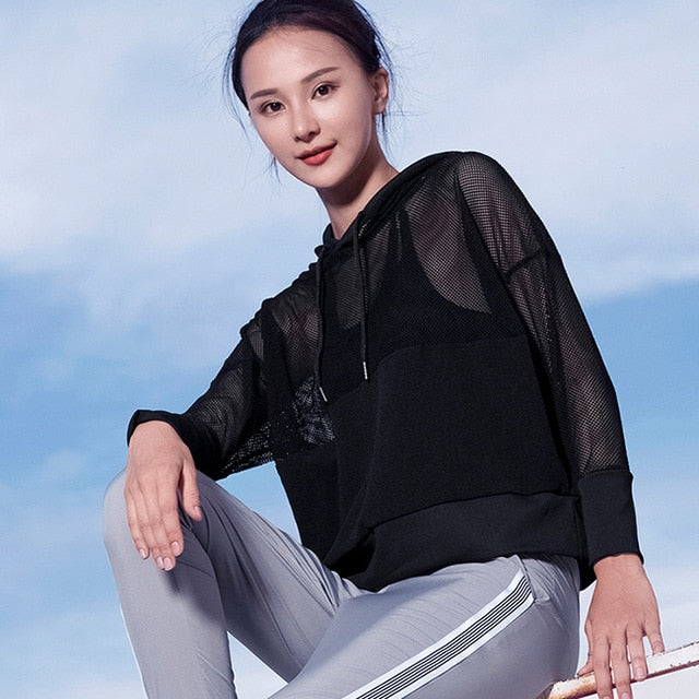 BLESSKISS Mesh Sport Shirt For Women Yoga Top Quick Dry Fitness Sports Gym Long Sleeve Jacket Activewear