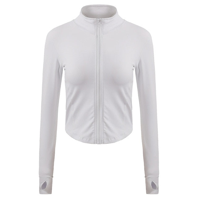 Running Jacket Women Long Sleeve Zip Fitness Yoga Shirt Top Workout Gym Activewear Sport Coats Training Quick Dry Nylon Spandex